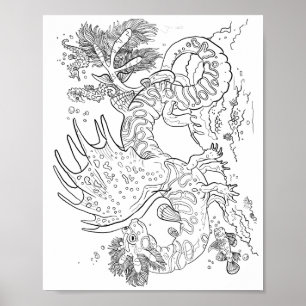 Salamandarin Sea Dragon Line Art Color your Own Poster