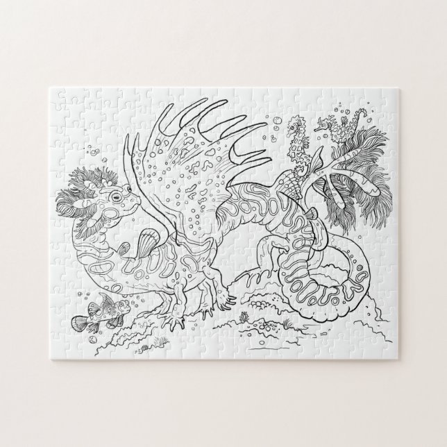 Salamandarin Sea Dragon Line Art Colour your Own Jigsaw Puzzle (Horizontal)