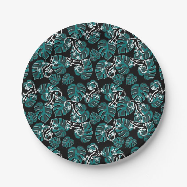 Salamander and Green Leaf Pattern Paper Plate (Front)
