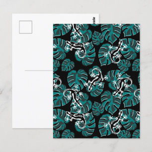 Salamander and Green Leaf Pattern Postcard