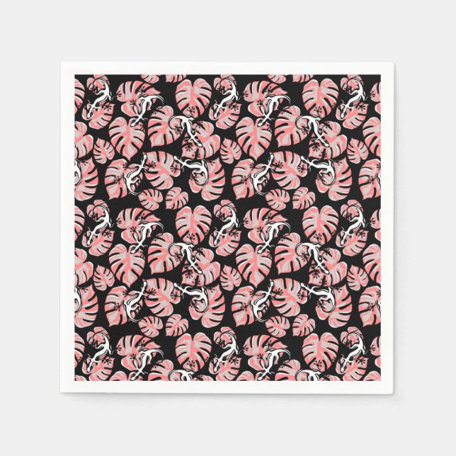 Salamander And Pink Leaves Repeating Pattern Napkin (Front)