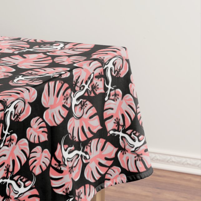 Salamander And Pink Leaves Repeating Pattern Tablecloth (In Situ)