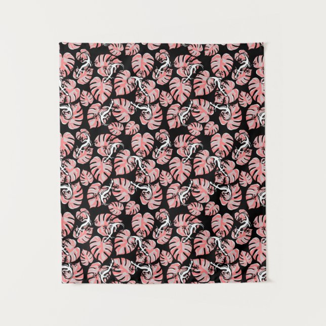 Salamander And Pink Leaves Repeating Pattern Tapestry (Front)