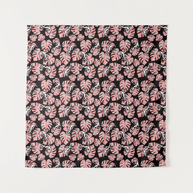 Salamander And Pink Leaves Repeating Pattern Tapestry (Front)