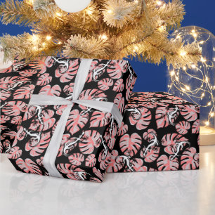 Salamander And Pink Leaves Repeating Pattern Wrapping Paper