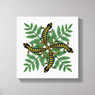 Salamanders and Fern leaves forest Canvas Print