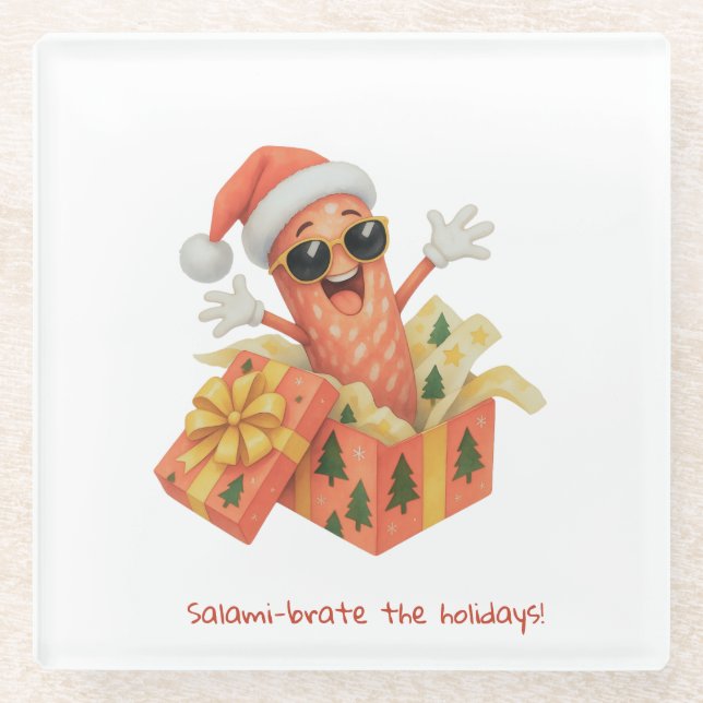 salami-brate the holidays! glass coaster (Front)