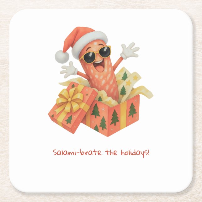 salami-brate the holidays! square paper coaster (Front)