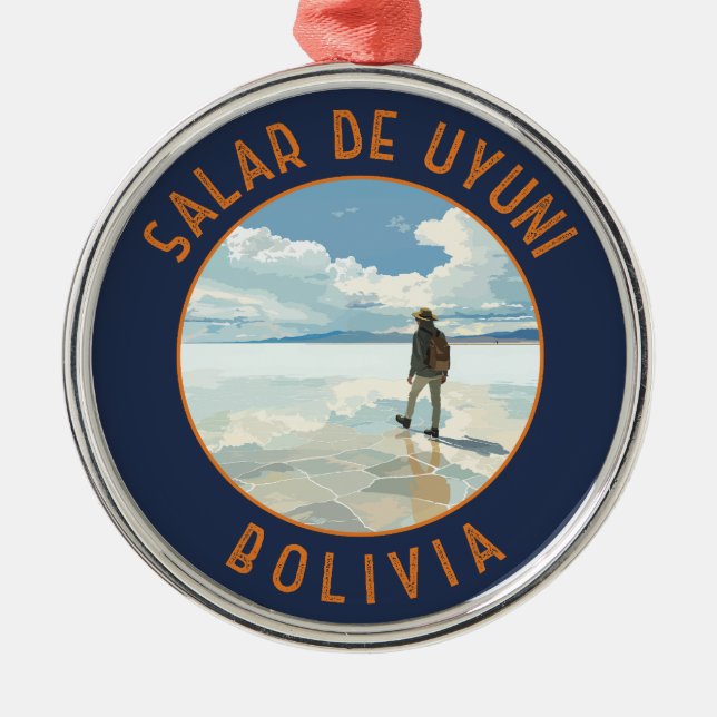 Salar de Uyuni Bolivia Retro Distressed Circle Metal Tree Decoration (Front)
