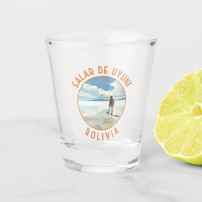 Salar de Uyuni Bolivia Retro Distressed Circle Shot Glass (Front)