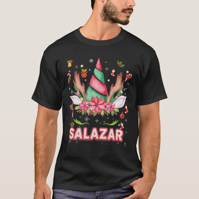 Salazar Reindeer Unicorn Merry Christmas Santa Cos T-Shirt (Front)