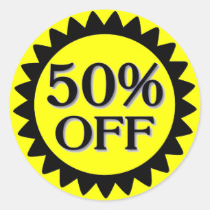 Sale 50 percent off black yellow circle stickers