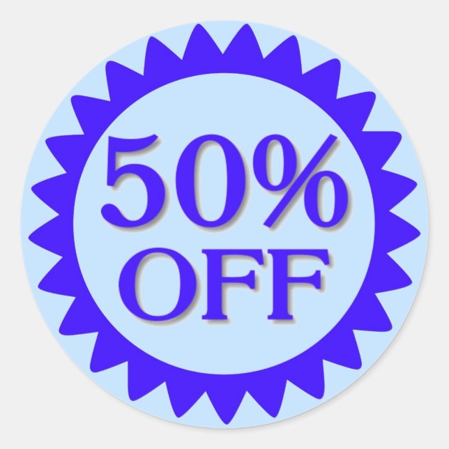 Sale 50 percent off blues circle stickers (Front)