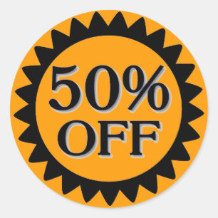 Sale 50 percent off orange black circle stickers