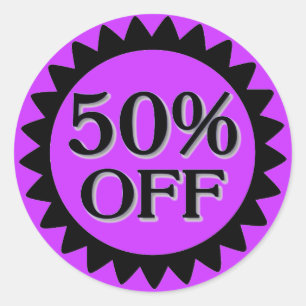 Sale 50 percent off purple black circle stickers