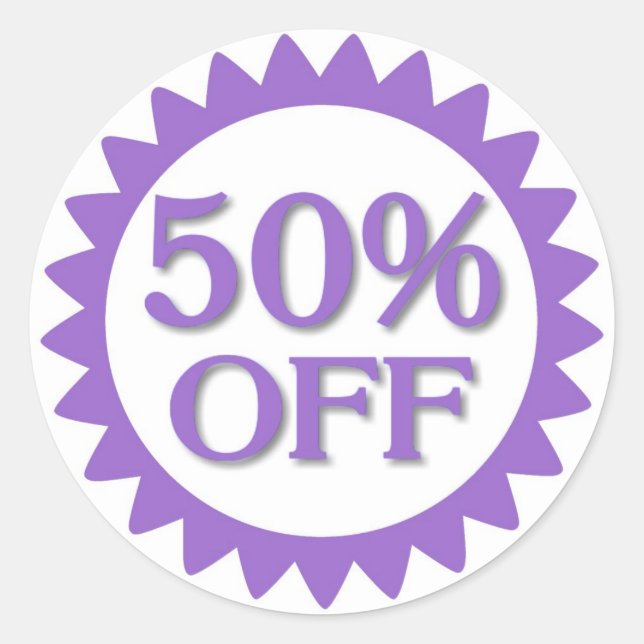 Sale 50 percent off purple circle stickers (Front)