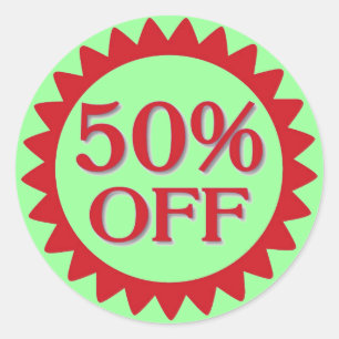 Sale 50 percent off red green circle stickers