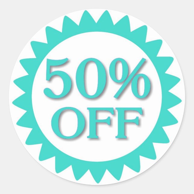 Sale 50 percent off teal blue circle stickers (Front)