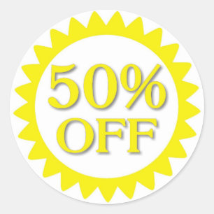 Sale 50 percent off yellow circle stickers