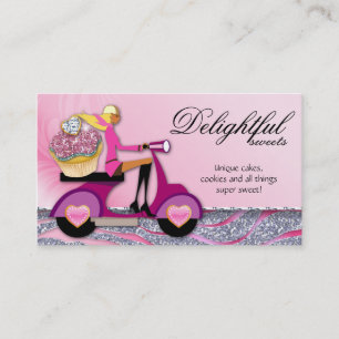 SALE Bakery Business Card Glitter Cupcake Scooter