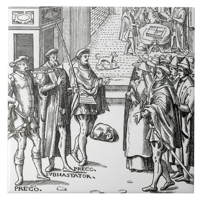 Sale by Town Crier, after a woodcut in 'Praxis Rer Tile (Front)