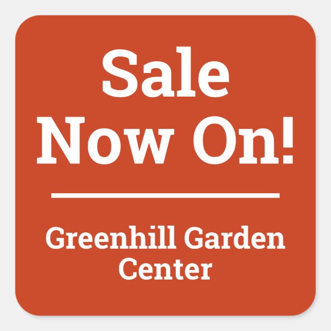 Sale Now On with Store Name Square Sticker (Front)