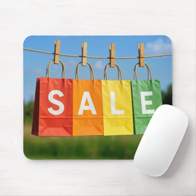 Sale Shopping Bags On a Clothesline Mouse Mat (With Mouse)