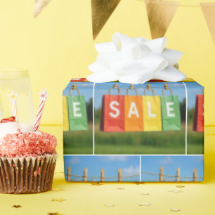 Sale Shopping Bags On a Clothesline Wrapping Paper
