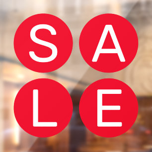 Sale sign white letter on red circle window cling