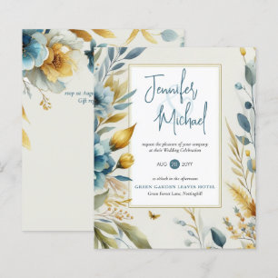 SALE! Teal Yellow Floral Wedding Invitations