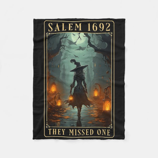 Salem 1692 They Missed One Halloween Witch  Fleece Blanket (Front)