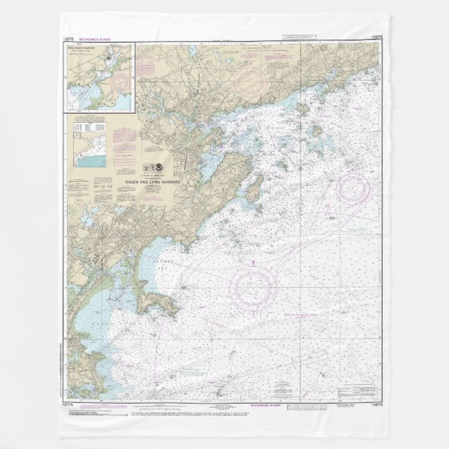 Salem and Lynn Harbours Nautical Chart 13275 Fleece Blanket (Front)