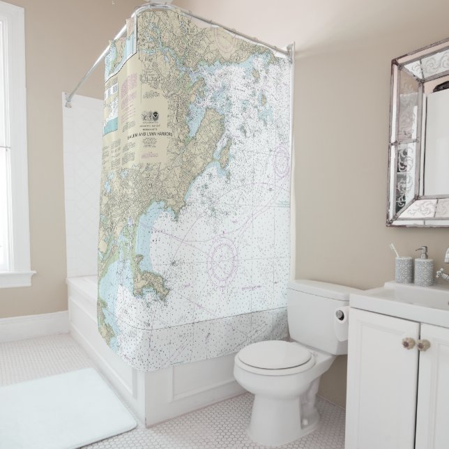 Salem and Lynn Harbours Nautical Chart 13275 Shower Curtain (In Situ)