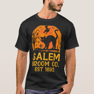 Salem Broom Co Witch Black Cat Halloween Casual Co T-Shirt