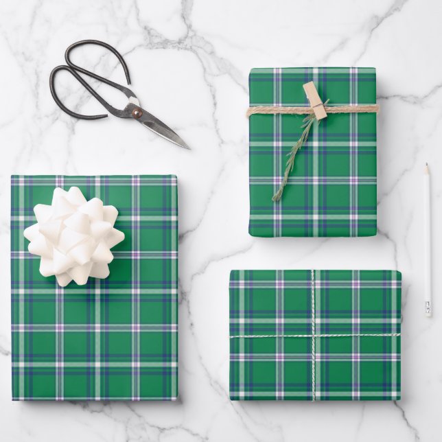 Salem Green and White Plaid Holiday Wrapping Paper Sheet (Front)