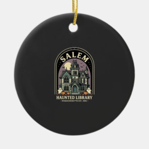 Salem Haunted Library Halloween Design_1 Ceramic Tree Decoration