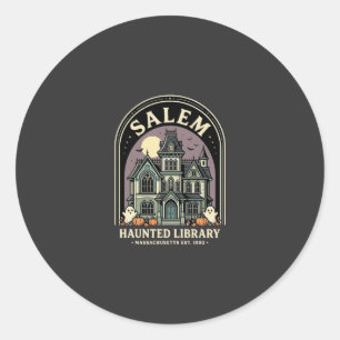 Salem Haunted Library Halloween Design_1 Classic Round Sticker