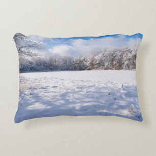 Salem Hills Pond and Forest Winter Landscape Decorative Cushion