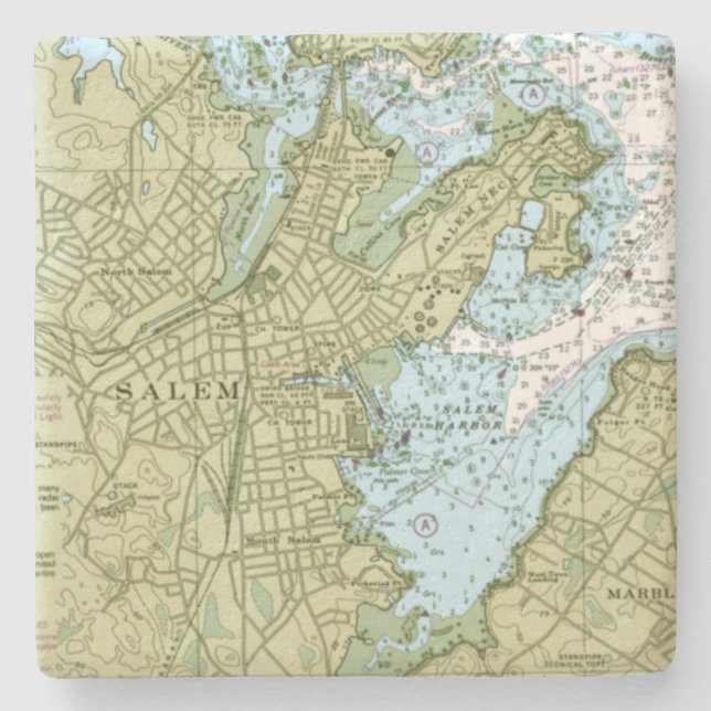 Salem Massachusetts Chart Stone Coaster (Front)