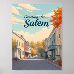Salem Massachusetts  Historic Architecture Vintage Poster