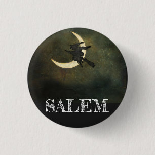 Salem Massachusetts Witch Over Moon Halloween 3 Cm Round Badge