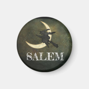 Salem Massachusetts Witch Over Moon Halloween Magnet