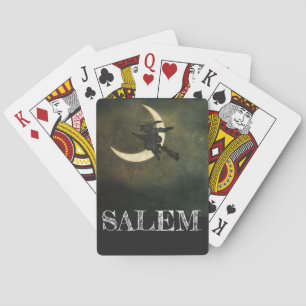 Salem Massachusetts Witch Over Moon Halloween Playing Cards