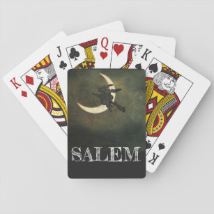 Salem Massachusetts Witch Over Moon Halloween Playing Cards