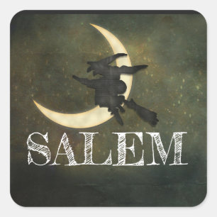Salem Massachusetts Witch Over Moon Halloween Square Sticker