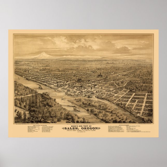 Salem, OR Panoramic Map - 1876 Poster (Front)