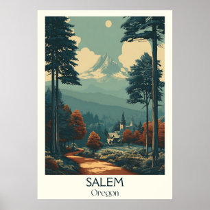 Salem Oregon Vintage Capitol Forest Travel Art Poster