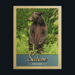 Salem Oregon Vintage Travel Bear Postcard<br><div class="desc">Vintage travel style Salem Oregon image featuring a black bear standing on its hind legs,  looking into the green forest.</div>