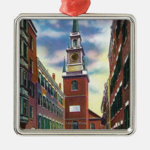 Salem Street View of Old North Church Bldg Metal Tree Decoration