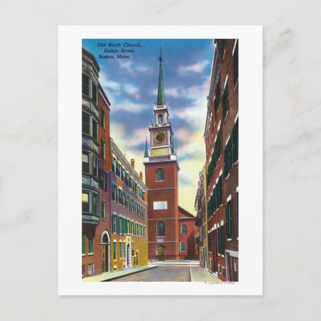 Salem Street View of Old North Church Bldg Postcard (Front)